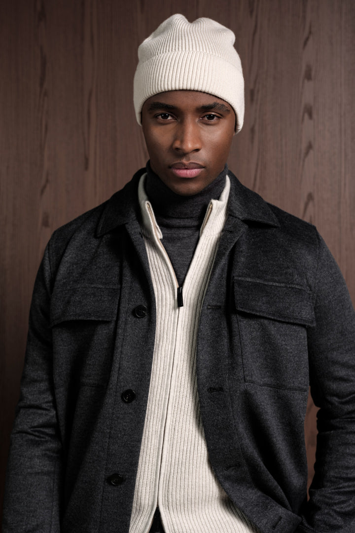 Lamswollen Rib Knit Vest - Off-white
