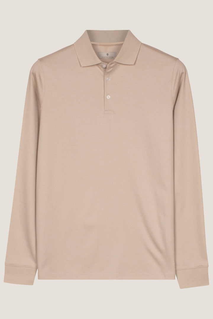 Liquid Cotton Long Sleeve Polo - Beige