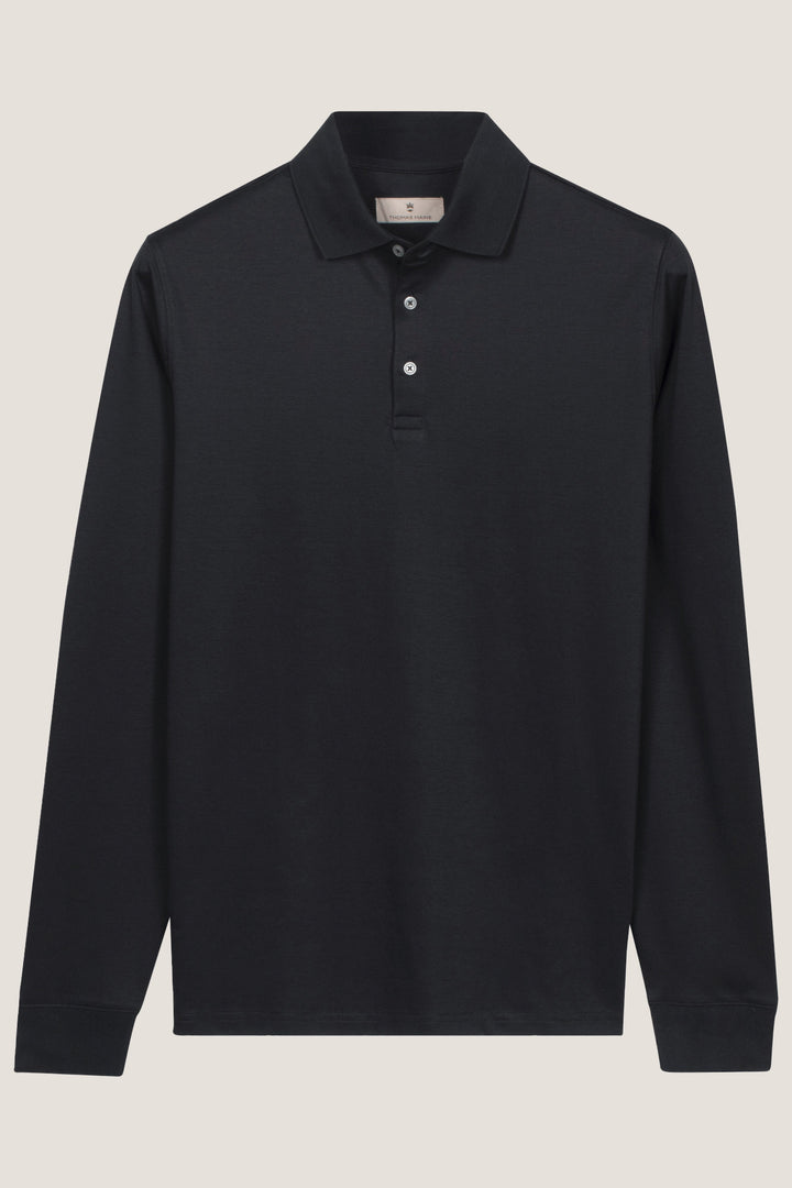 Liquid Cotton Long Sleeve Polo - Black