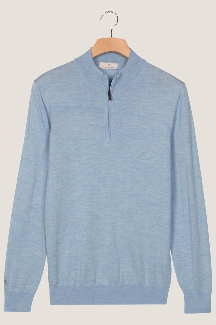Half-zip Merino Pullover - Lichtblauw
