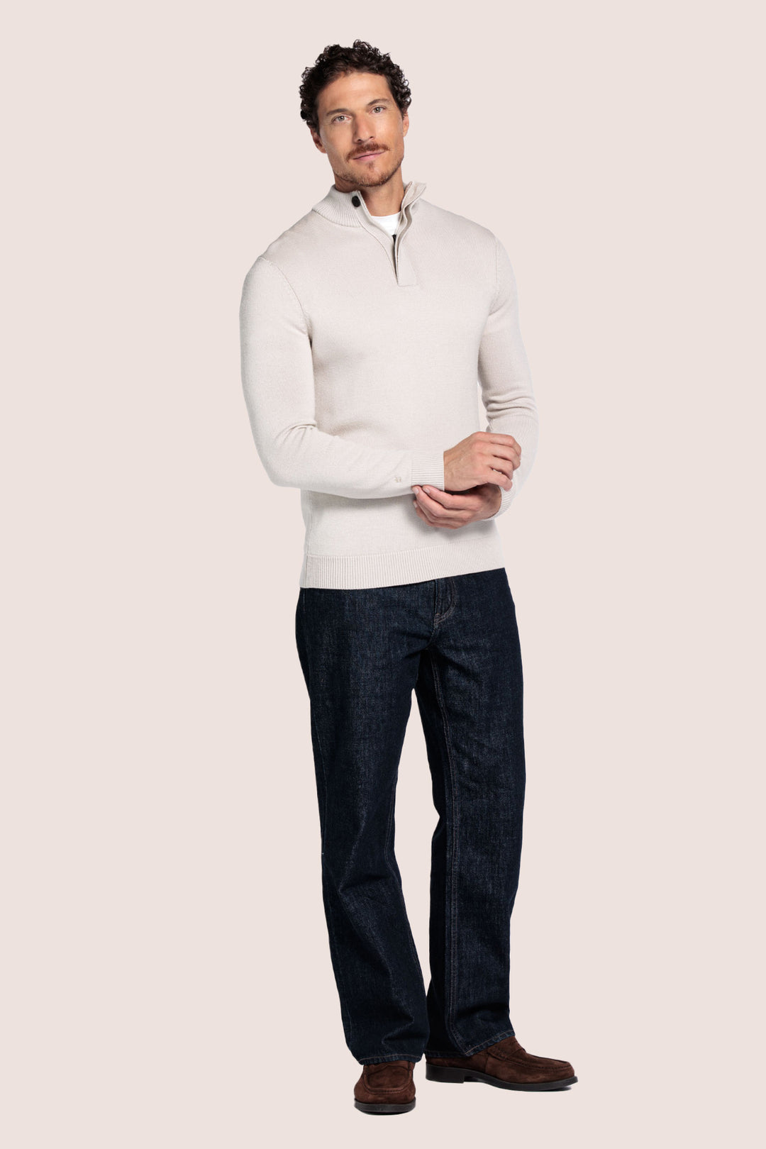 Merino Half button Pullover - Wit