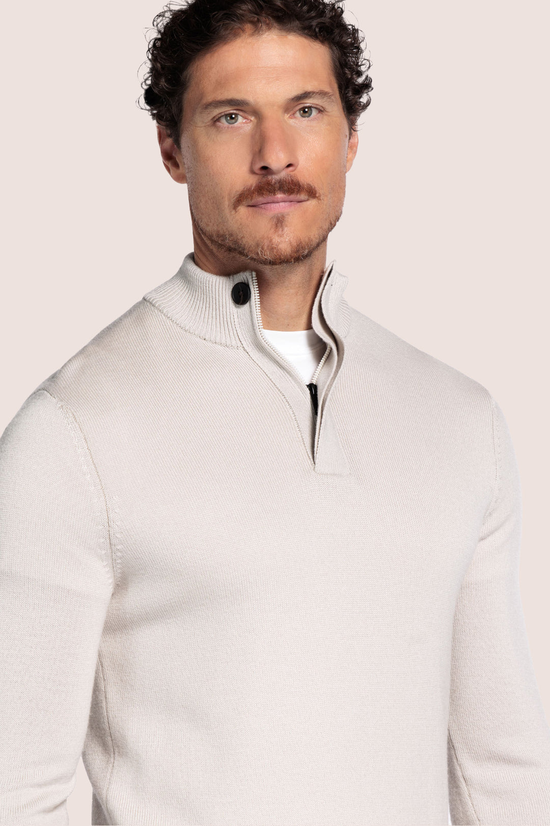 Merino Half button Pullover - Wit