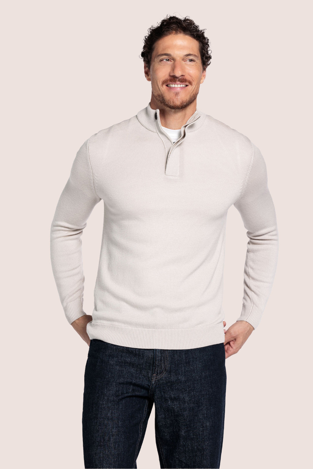 Merino Half button Pullover - Wit