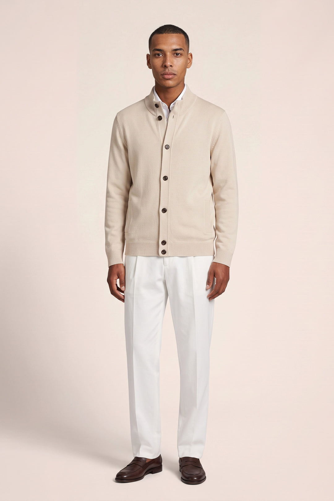Merino Fijngebreid Vest met Knopen - Off-white