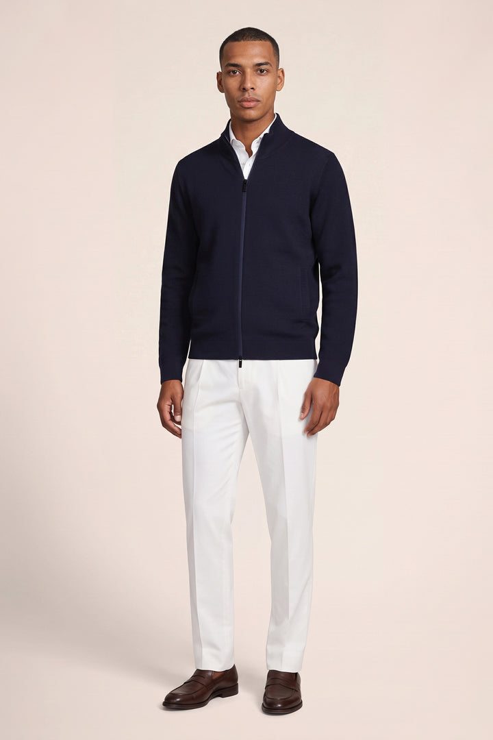 Merino Vest met 2-Way Rits - Blauw
