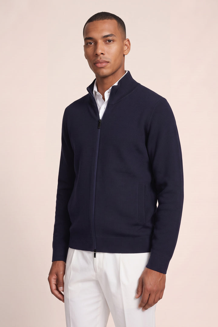 Merino Vest met 2-Way Rits - Blauw