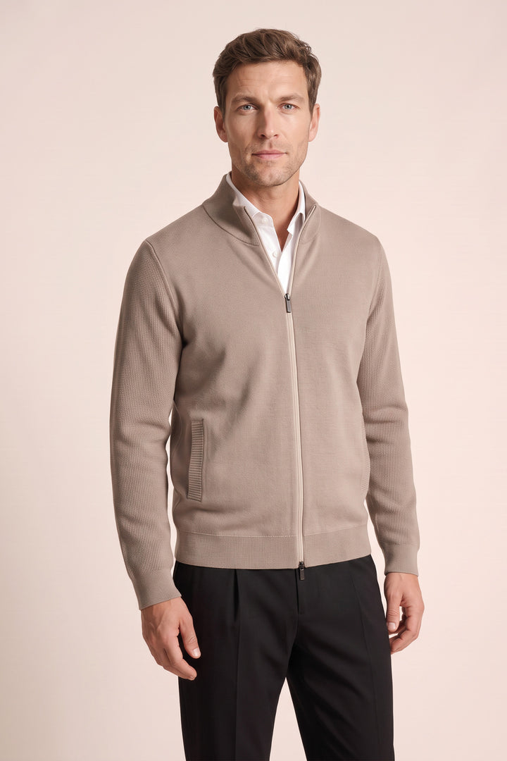 Merino Vest met 2-Way Rits - Beige