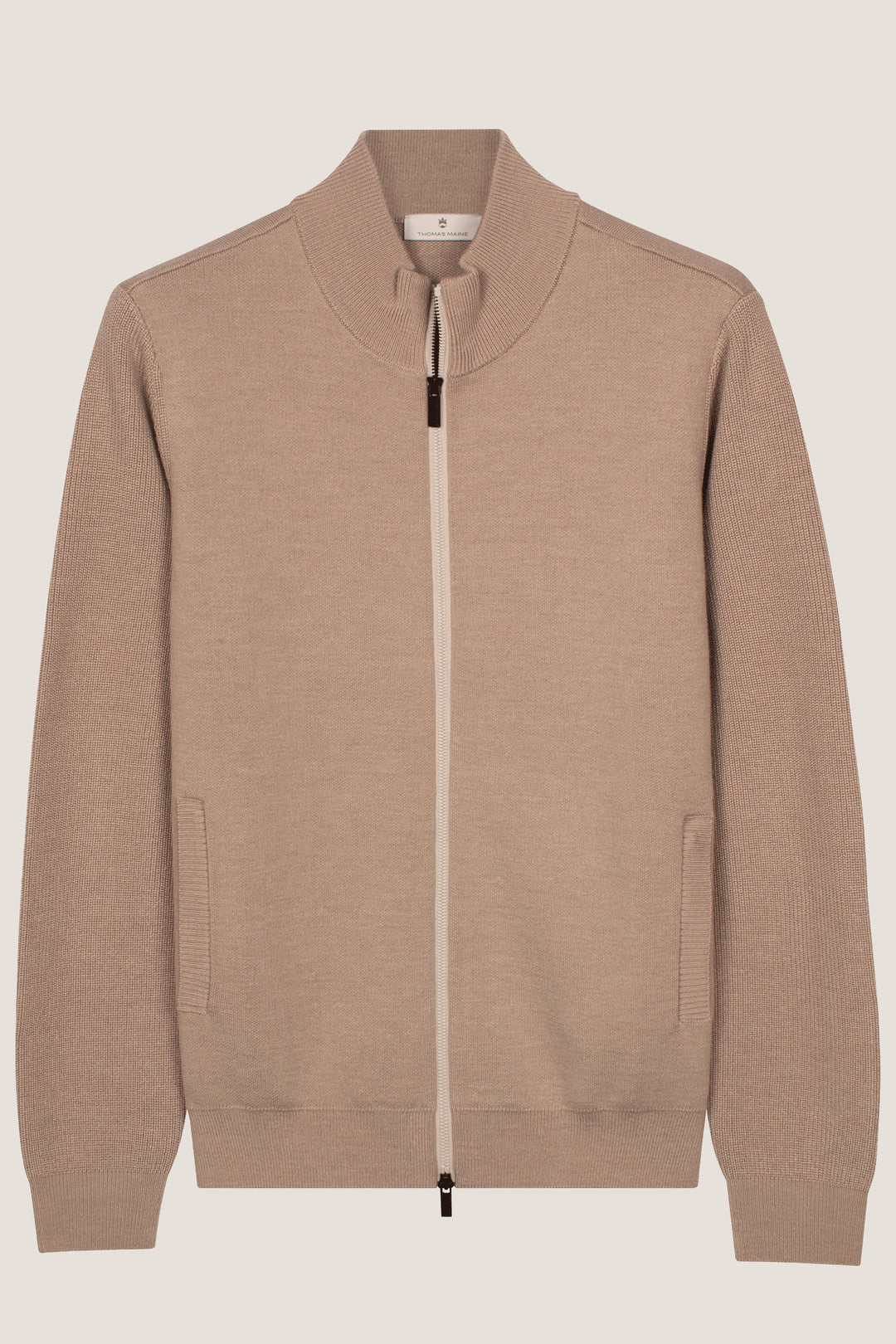 Merino Vest met 2-Way Rits - Beige