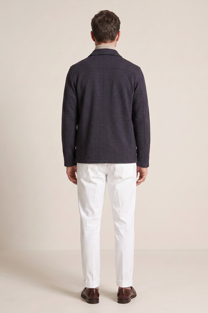 Gebreid Overshirt met Borstzakken - Blauw