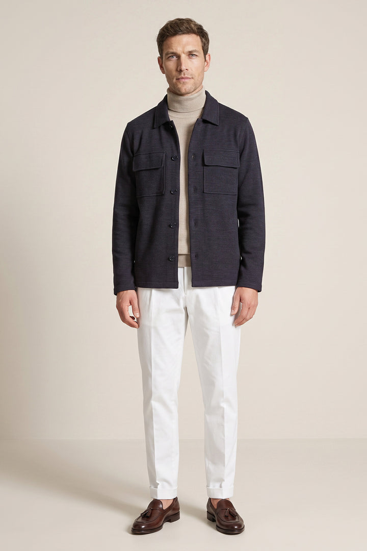 Gebreid Overshirt met Borstzakken - Blauw