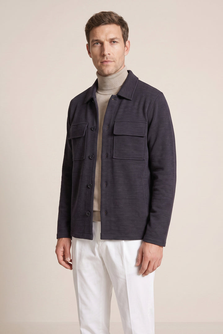 Gebreid Overshirt met Borstzakken - Blauw
