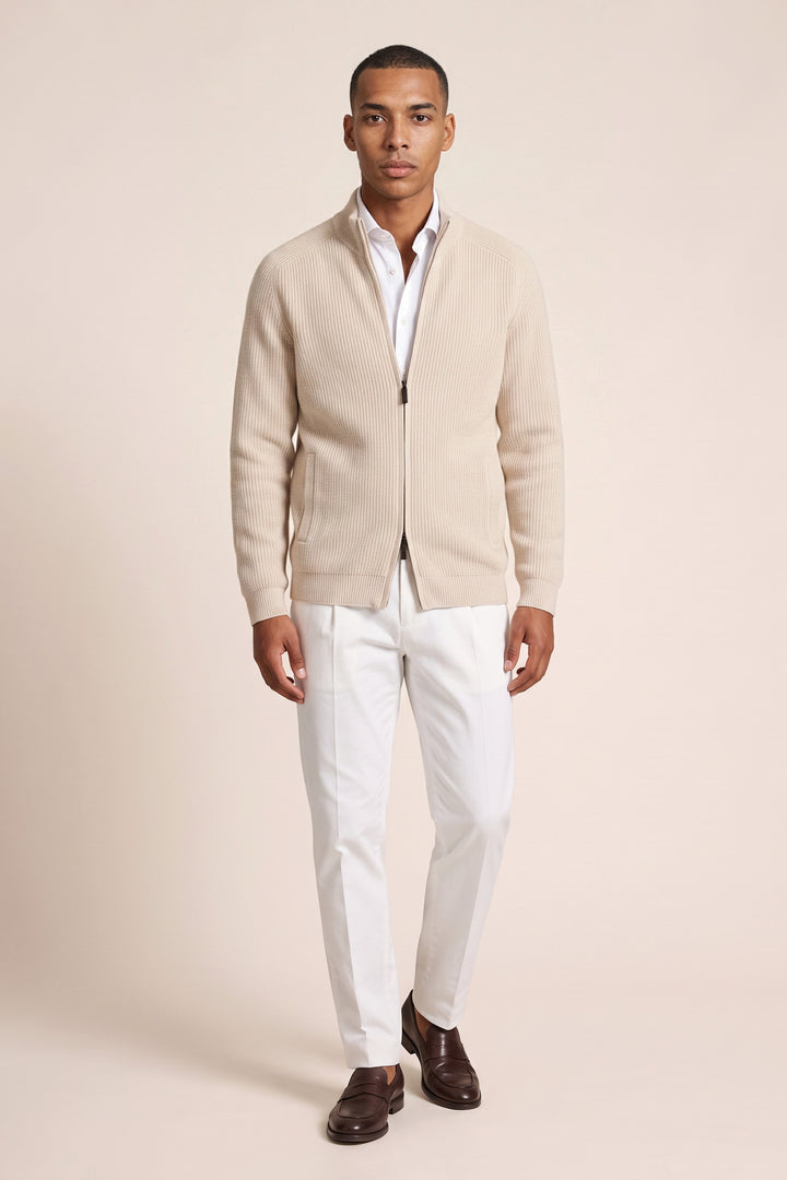 Lamswollen Rib Knit Vest - Off-white