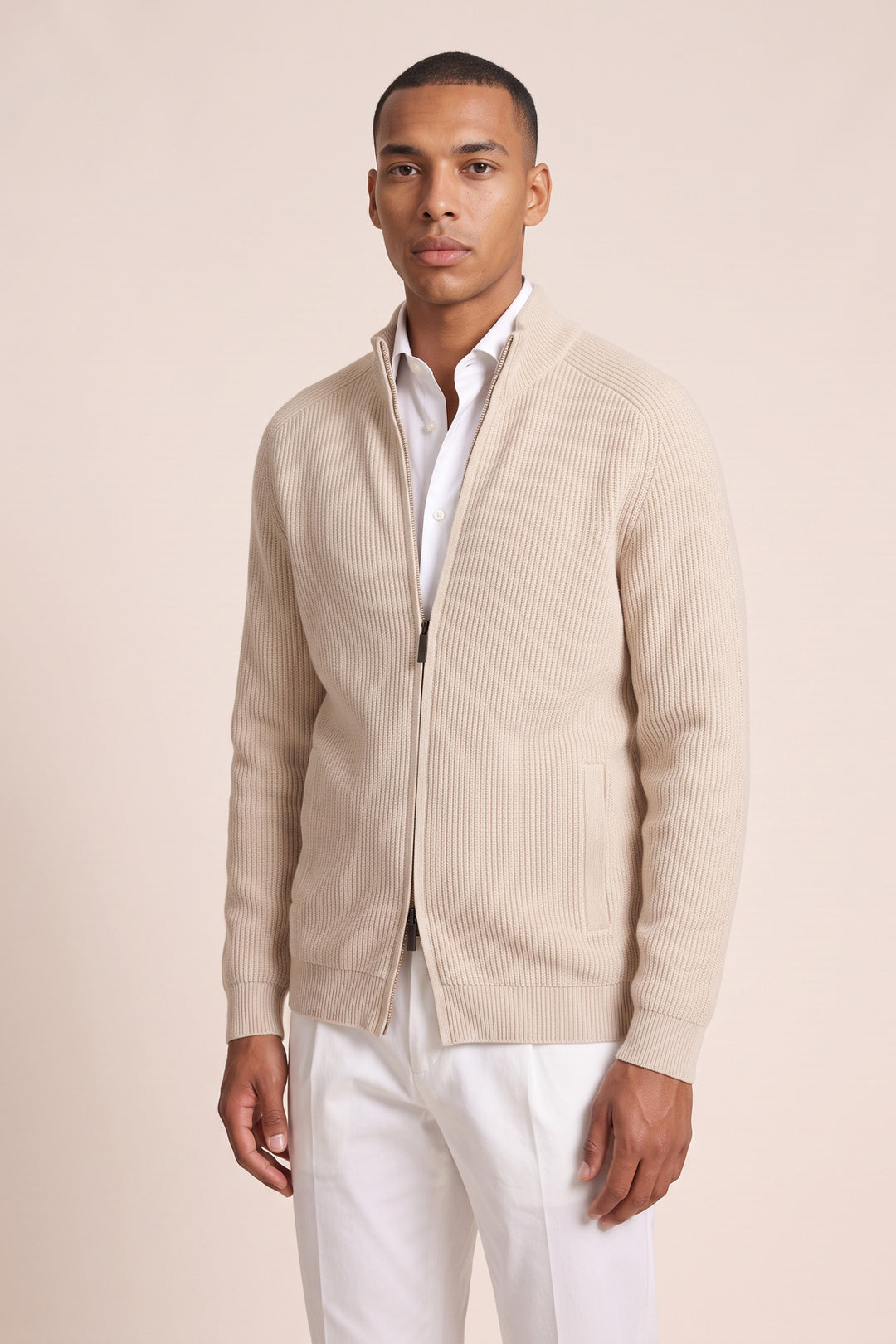 Lamswollen Rib Knit Vest - Off-white