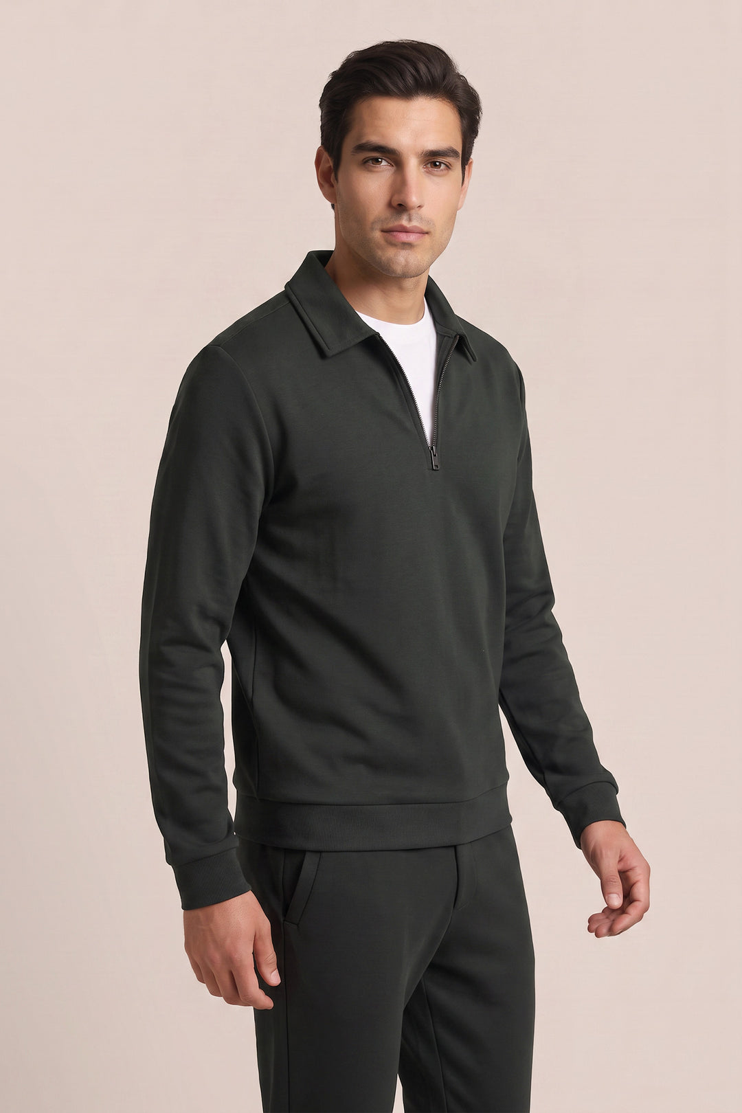 Jersey Half Zip Sweatshirt - Groen