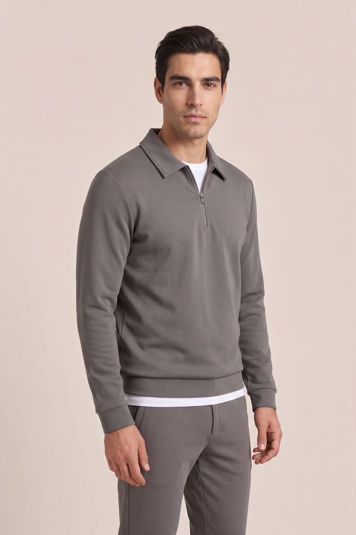 Jersey Polo Sweater - Grijs
