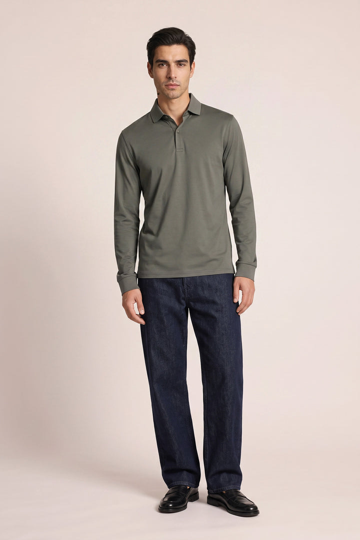 Liquid Cotton Longsleeve Poloshirt - Groen