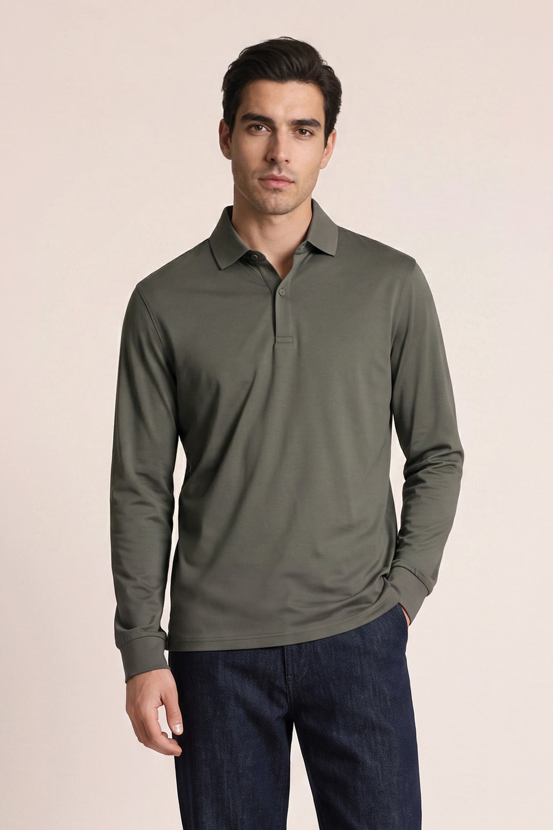 Liquid Cotton Longsleeve Poloshirt - Groen