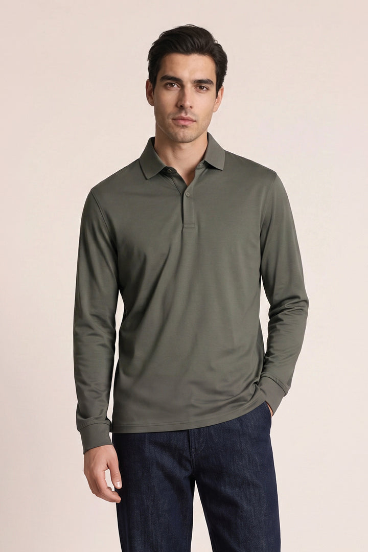 Liquid Cotton Longsleeve Poloshirt - Groen