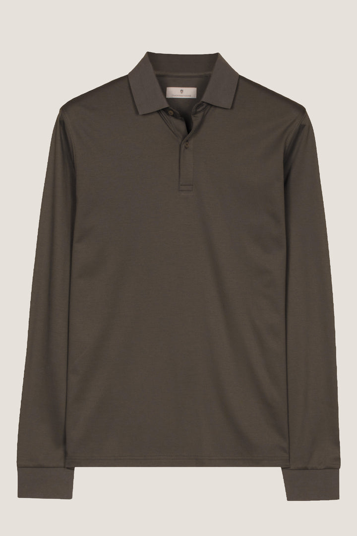 Liquid Cotton Longsleeve Poloshirt - Bruin