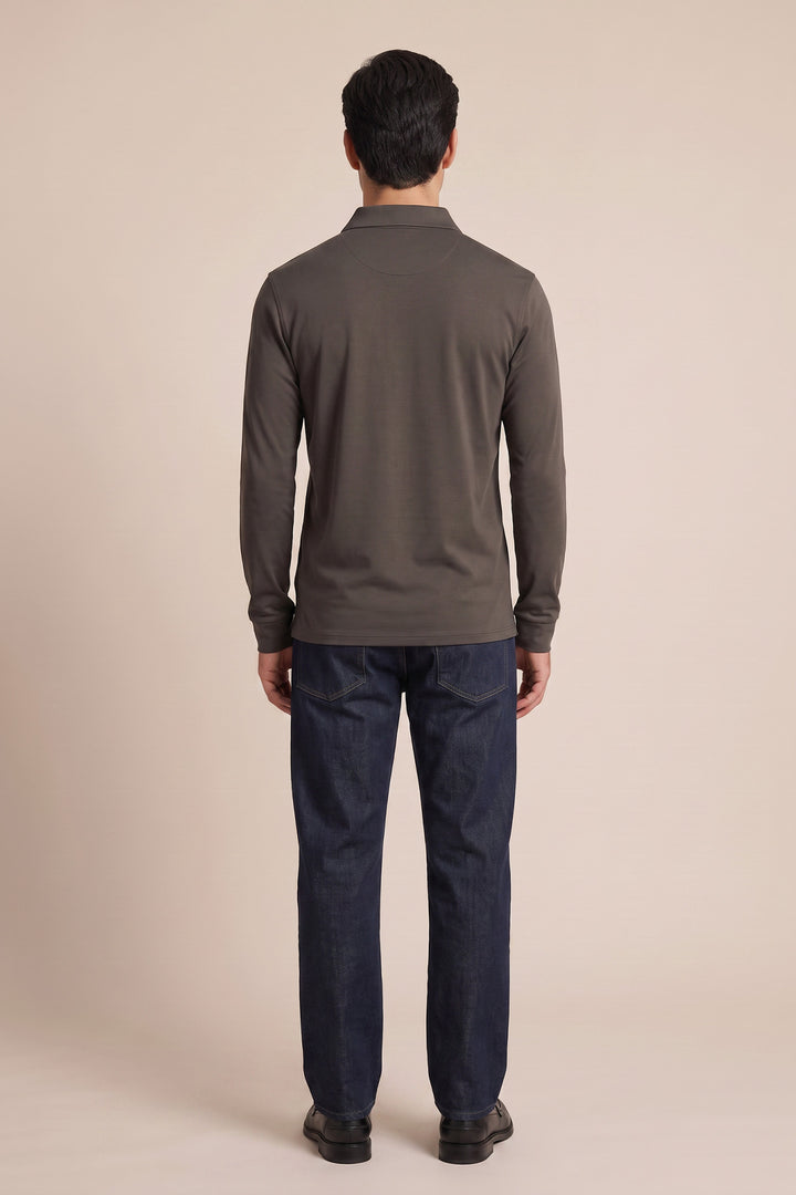 Liquid Cotton Longsleeve Poloshirt - Bruin
