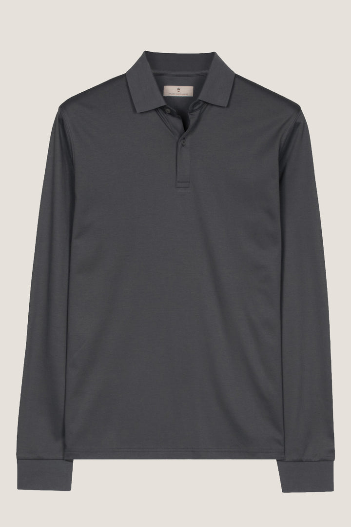 Liquid Cotton Longsleeve Poloshirt - Donkergrijs