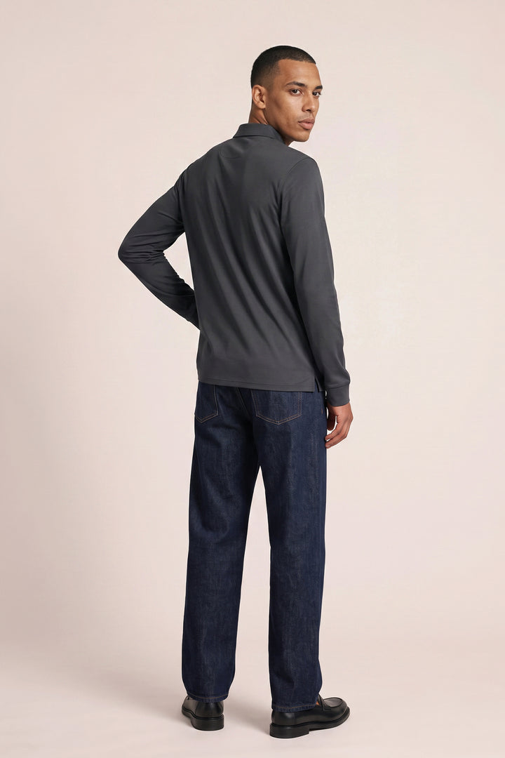 Liquid Cotton Longsleeve Poloshirt - Donkergrijs