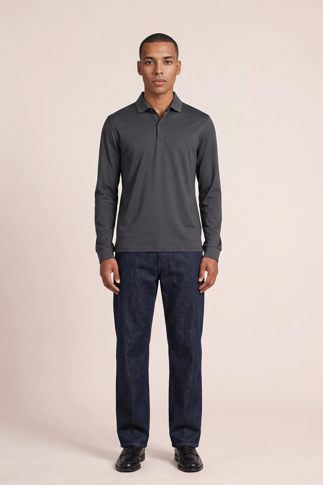 Liquid Cotton Longsleeve Poloshirt - Donkergrijs
