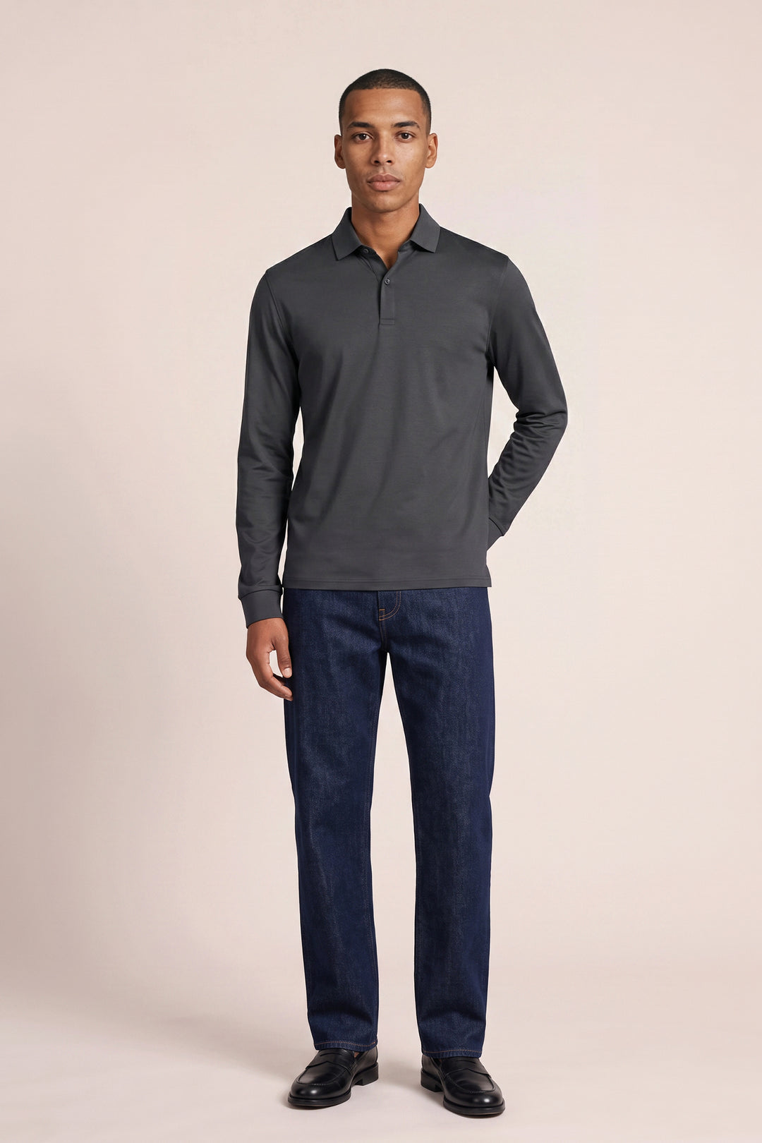 Liquid Cotton Longsleeve Poloshirt - Donkergrijs