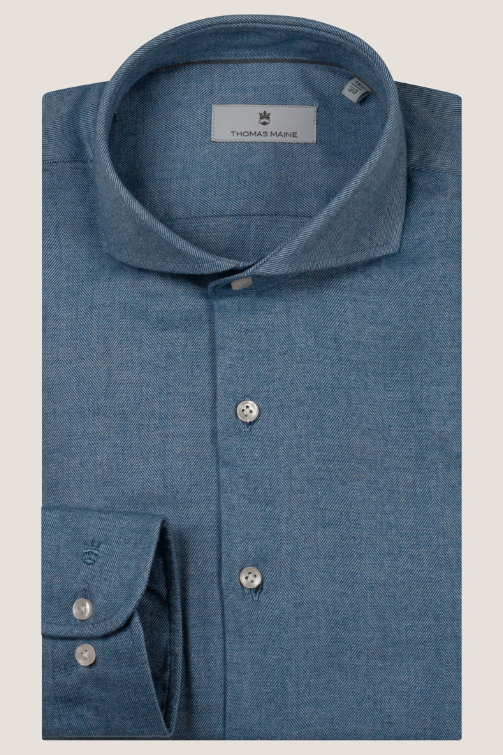 Herringbone Flannel Overhemd - Blauw