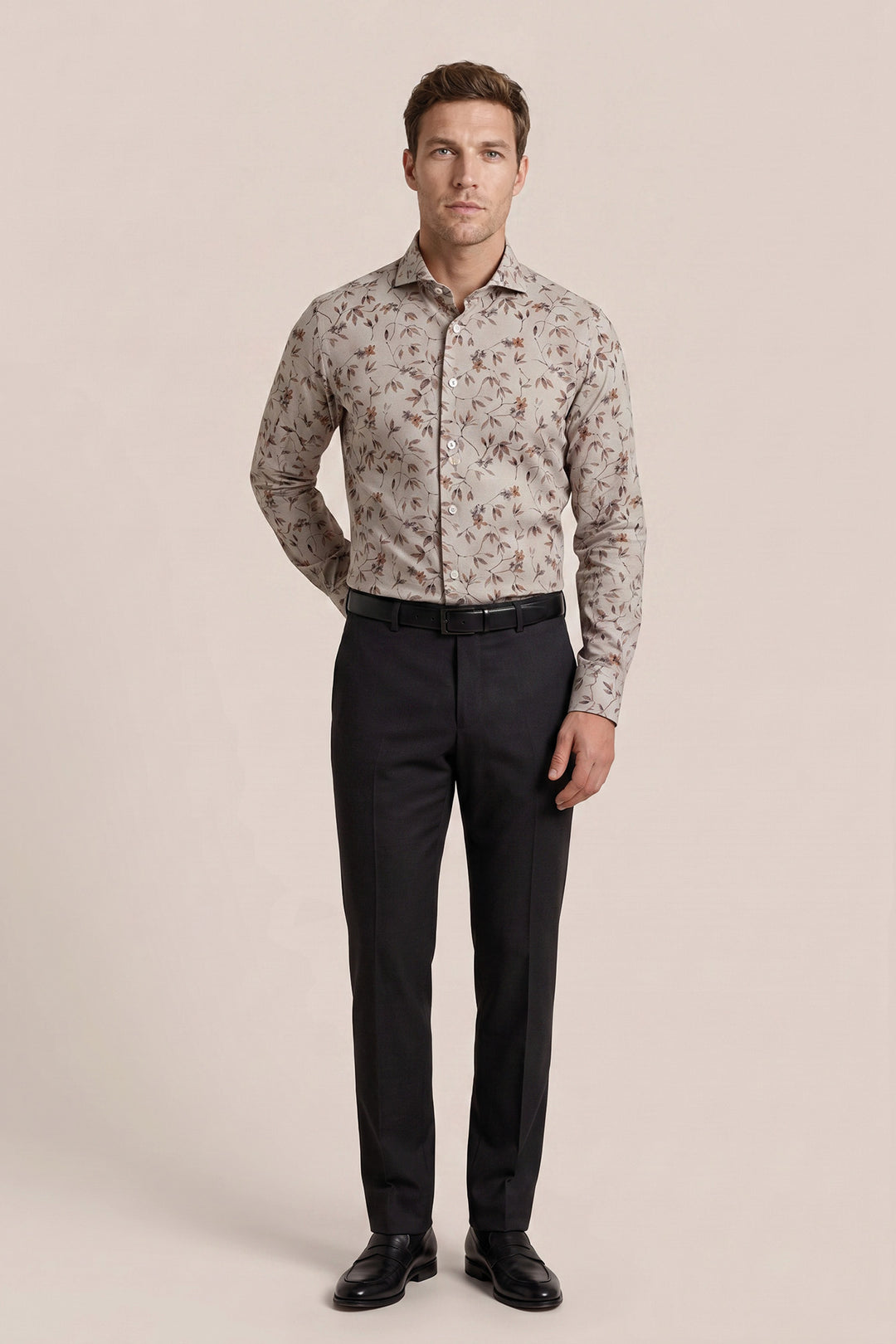 Printed Twill Shirt - Beige
