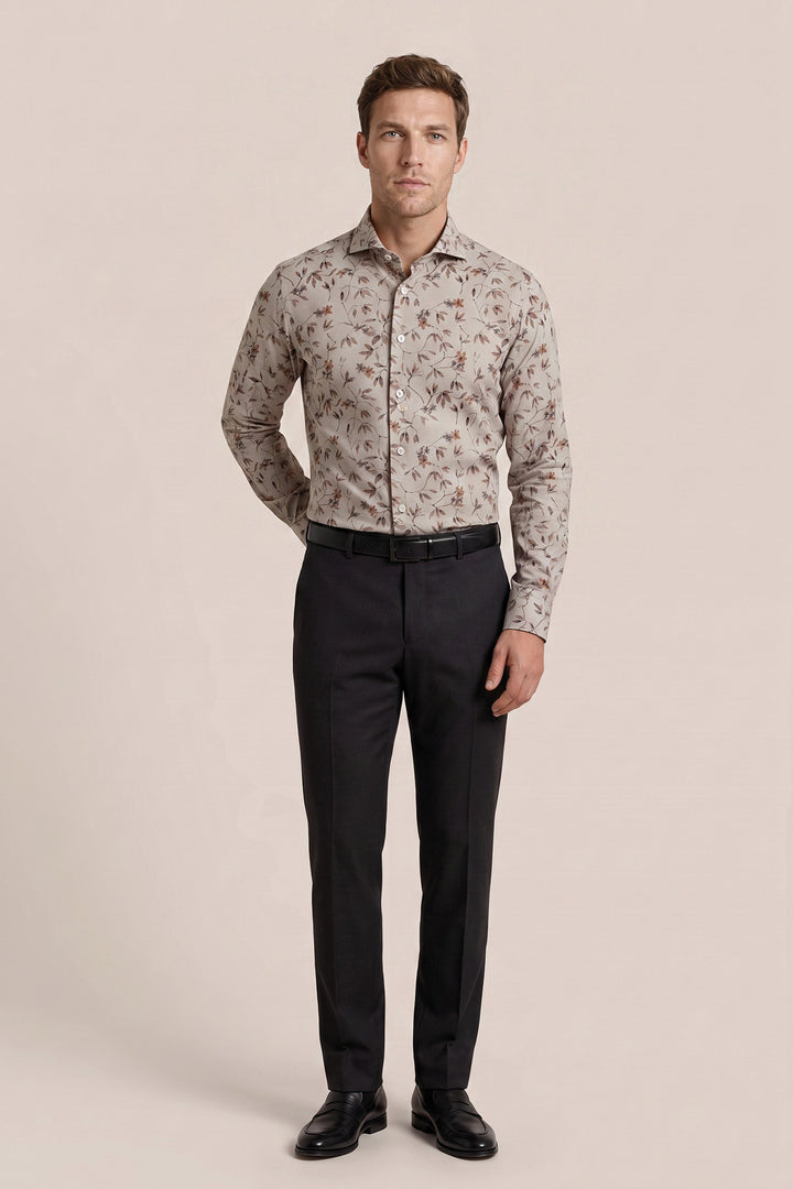 Printed Twill Shirt - Beige