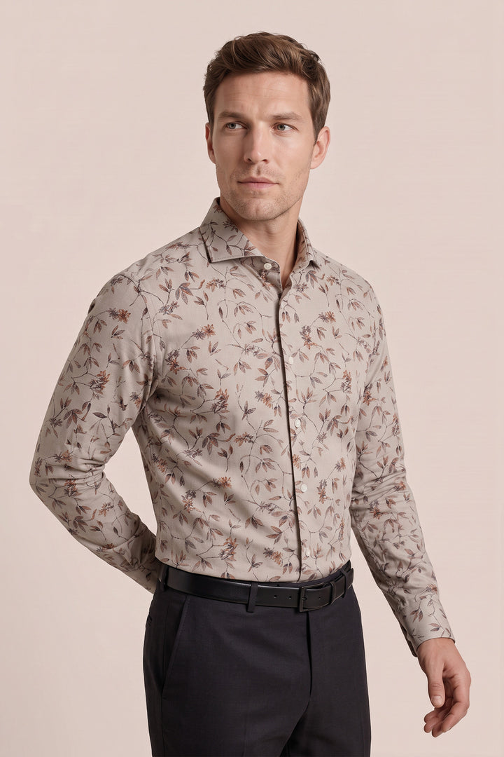 Printed Twill Shirt - Beige