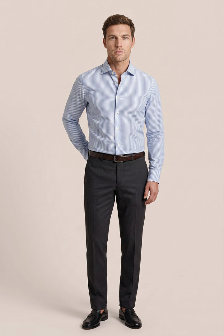 Single Jersey Striped Shirt - Light Blue