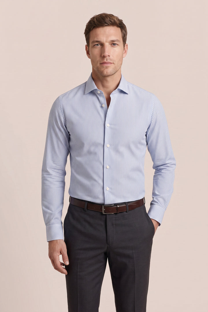 Single Jersey Striped Shirt - Light Blue