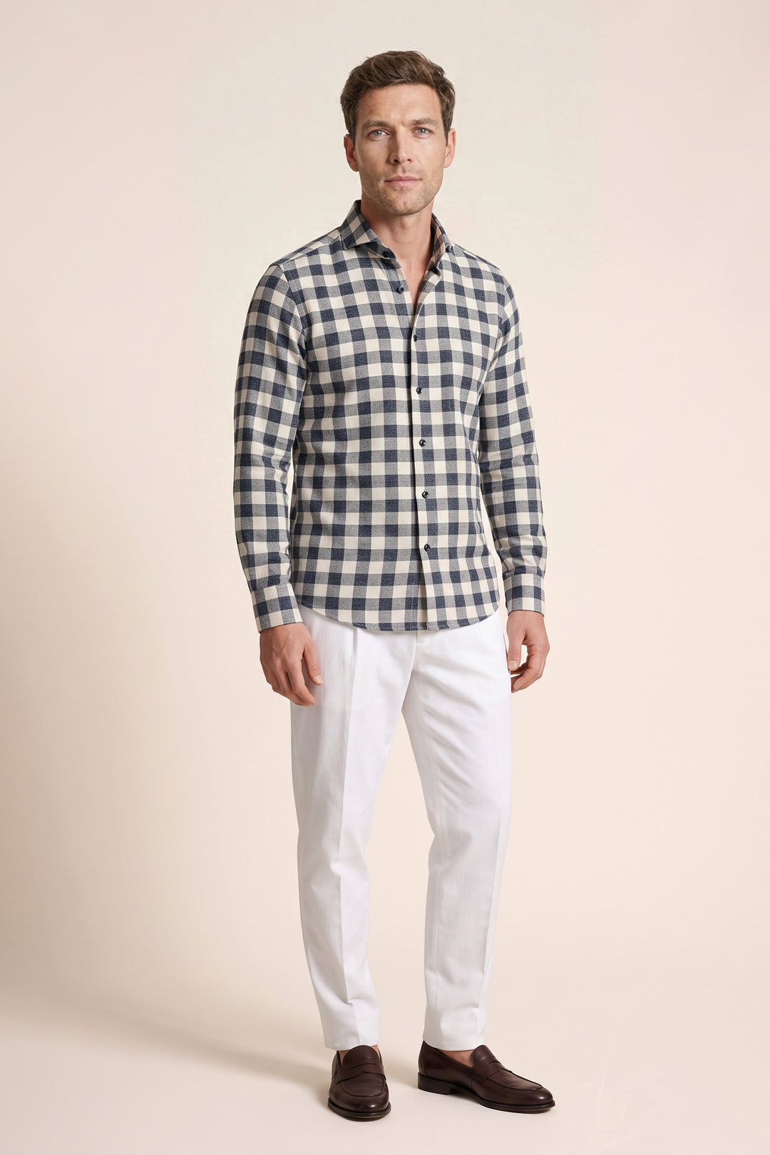 Twill Geruit Overhemd - Navy