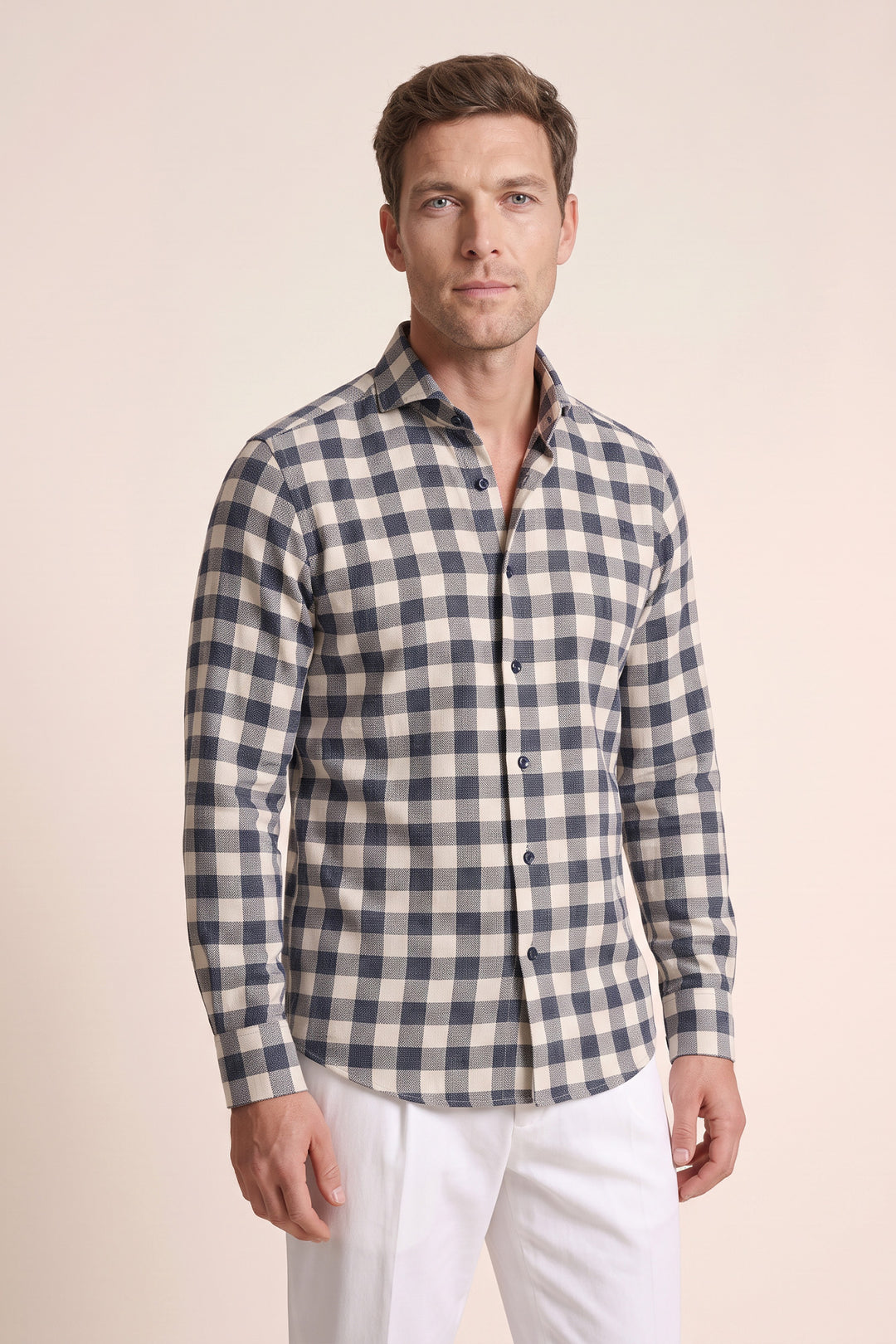 Twill Geruit Overhemd - Navy