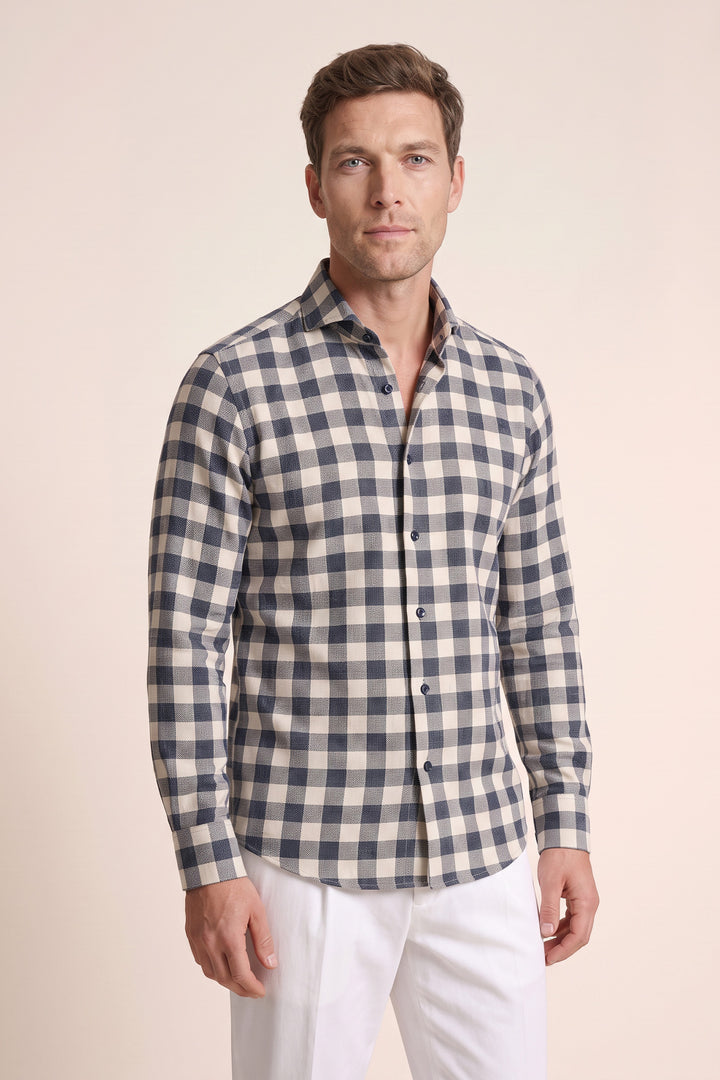 Twill Geruit Overhemd - Navy