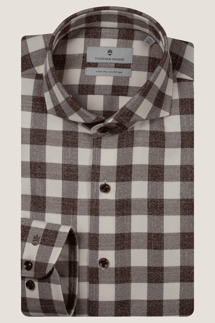 Twill Plaid Shirt - Brown