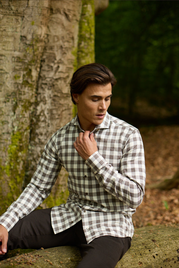 Twill Plaid Shirt - Brown