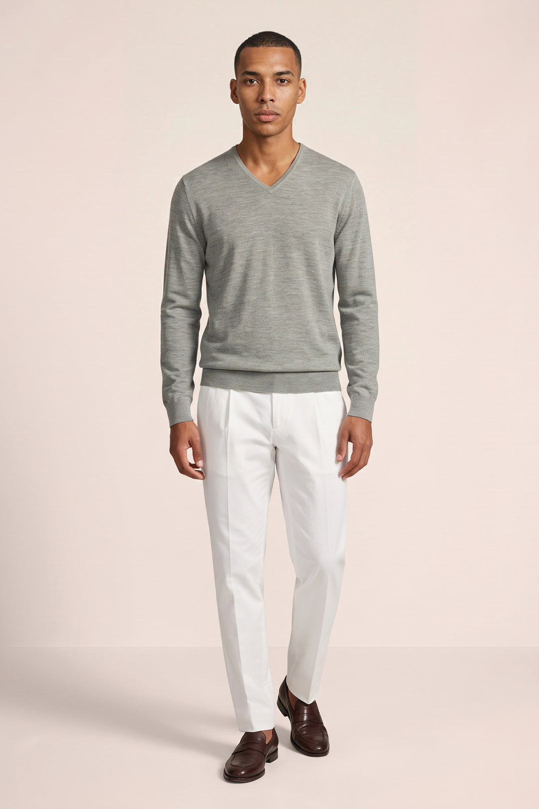 Fine Merino V-hals Pullover - Lichtgroen