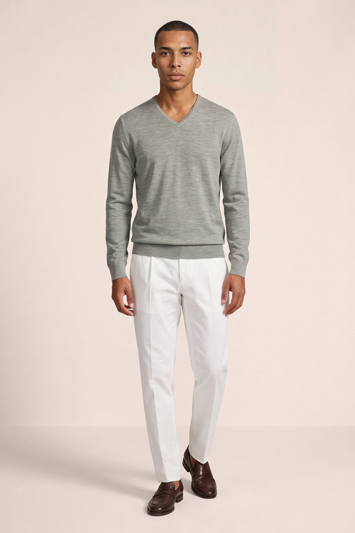 Fine Merino V-hals Pullover - Lichtgroen
