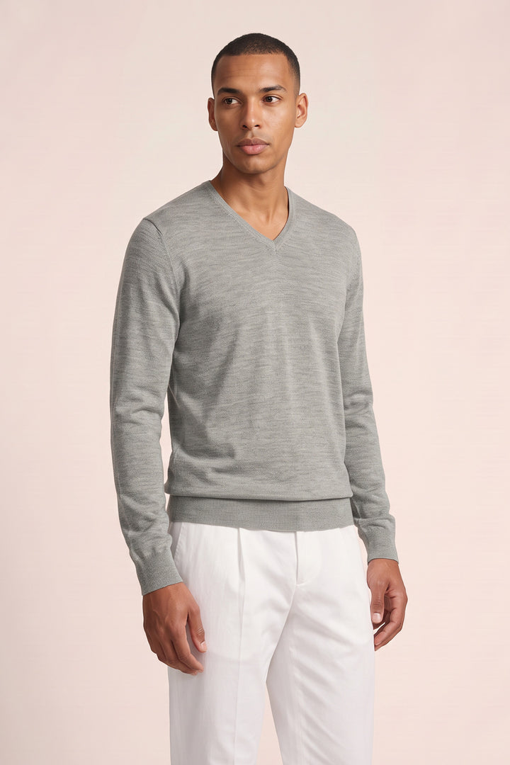 Fine Merino V-hals Pullover - Lichtgroen