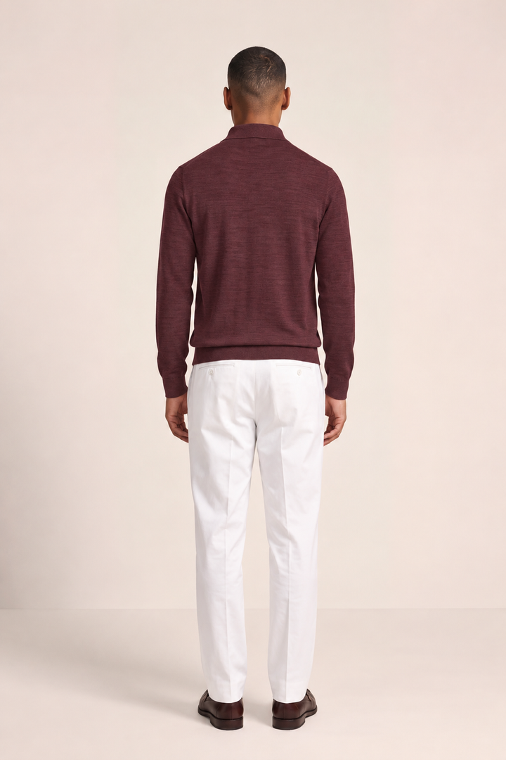 Merino Polo Pullover - Bordeaux