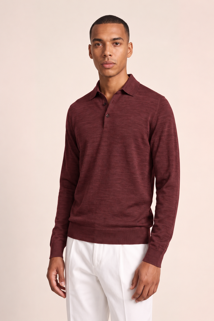 Merino Polo Pullover - Bordeaux