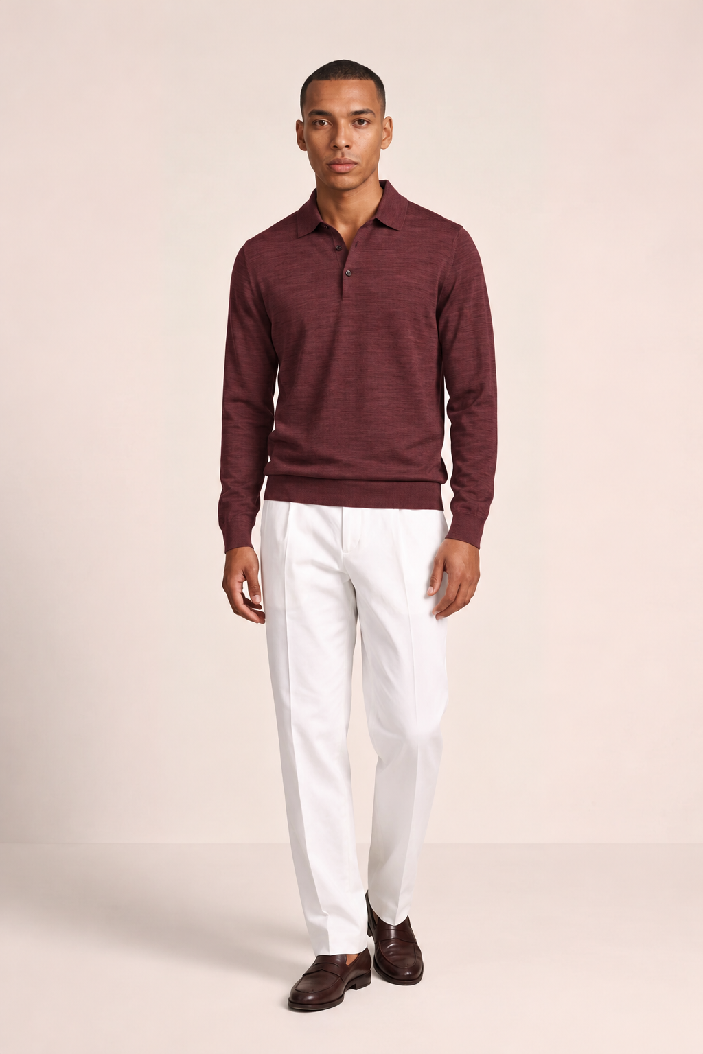 Merino Polo Pullover - Bordeaux