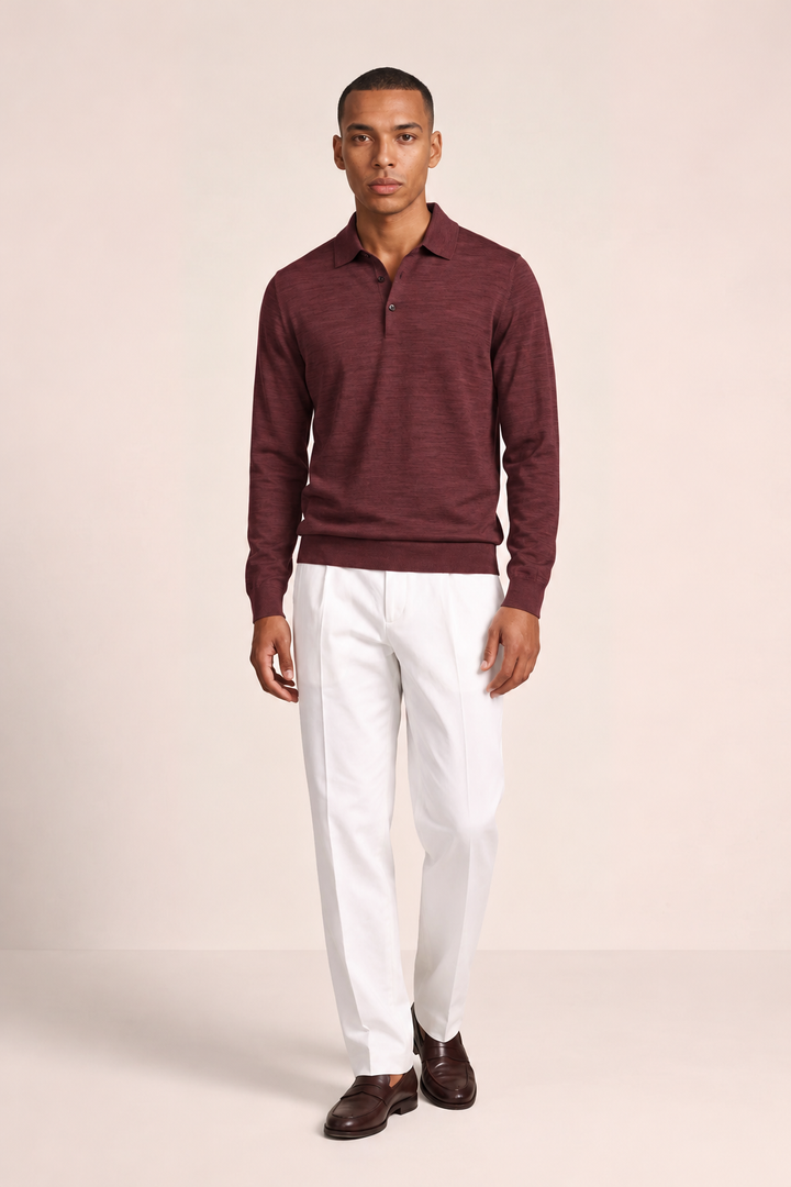 Merino Polo Pullover - Bordeaux