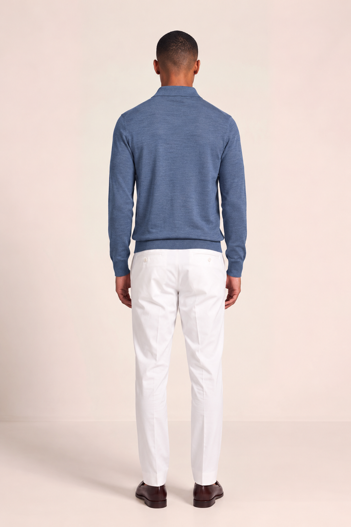 Merino Polo Pullover - Blauw