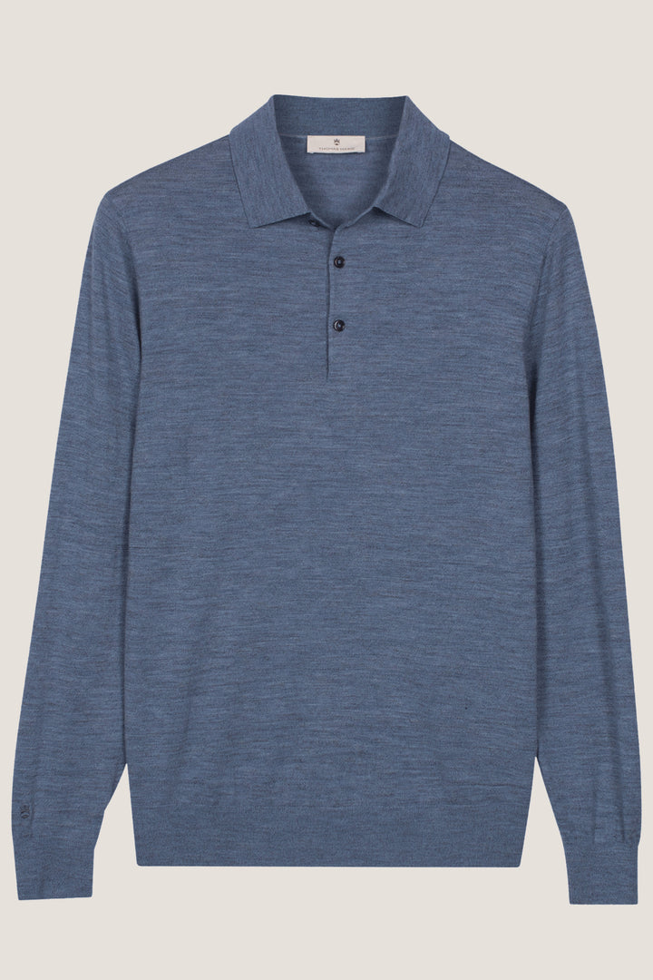 Merino Polo Pullover - Blauw