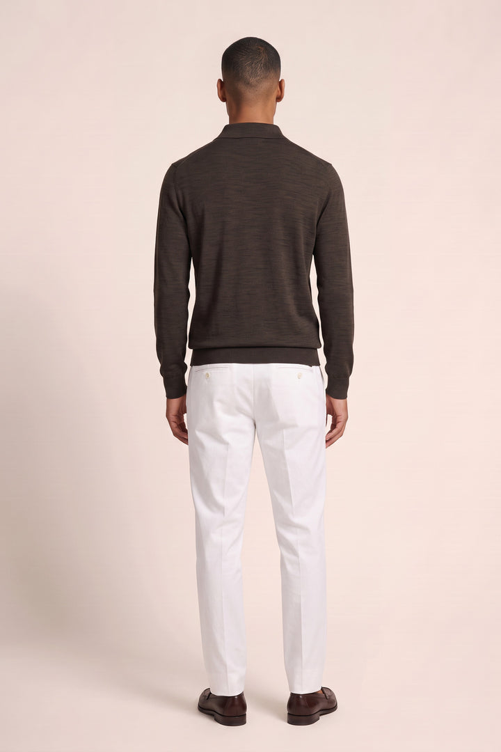 Merino Polo Pullover - Bruin