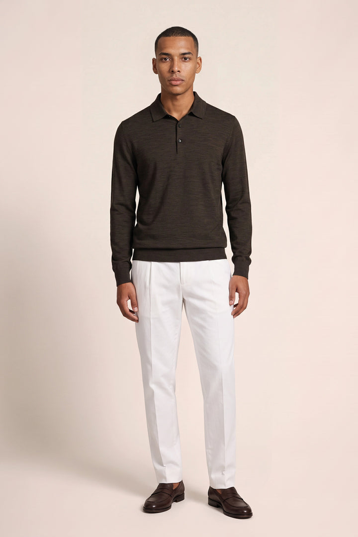 Merino Polo Pullover - Bruin